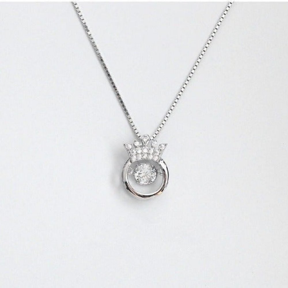NEW 925 Sterling Silver Diamond Crown Necklace R - Picture 3 of 4